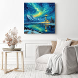 Lighthouse Under Aurora Diamond Painting as Home Decor
