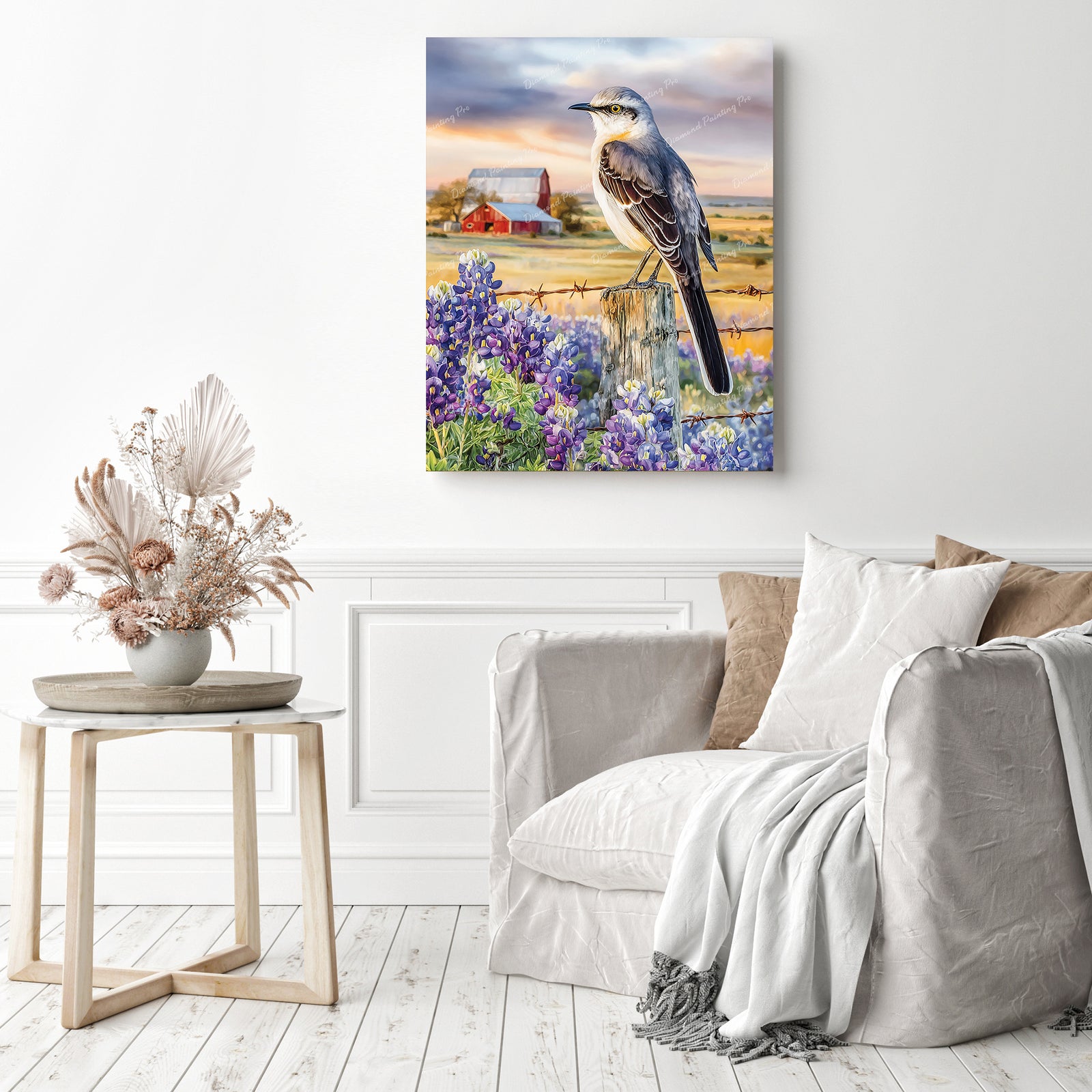 Mockingbird and Flowers Diamond Painting as Home Decor
