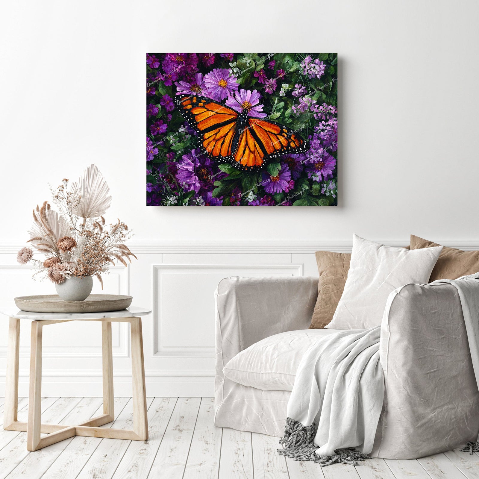 Monarch Butterfly and Petals Diamond Painting as Home Decor