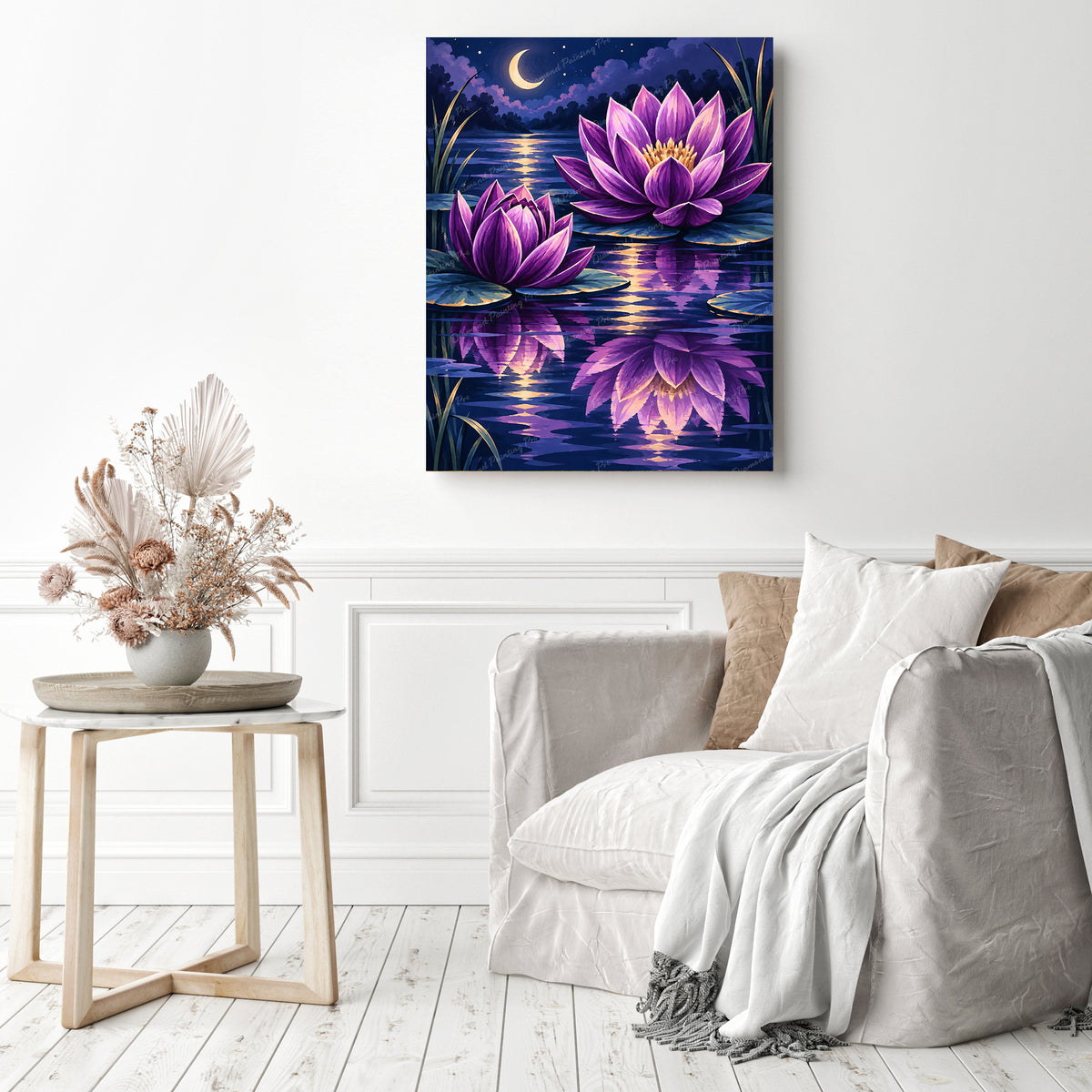 Moonlit Water Lily Diamond Painting as Home Decor