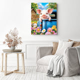 Piggy Flower Ride | Diamond Painting Displayed as Home Decor