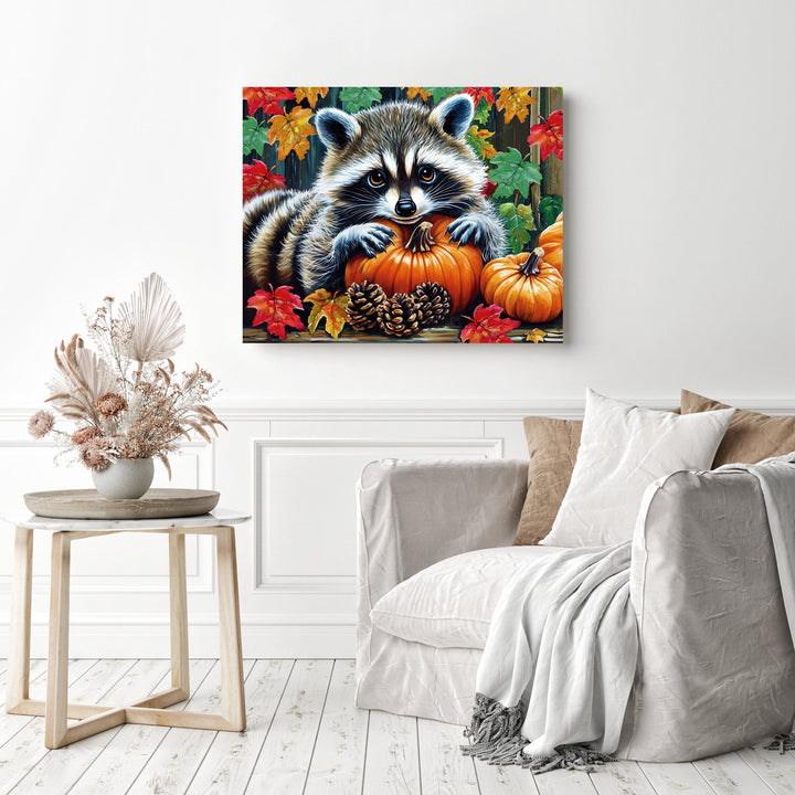 Raccoon's Pumpkin Snuggle | Diamond Painting