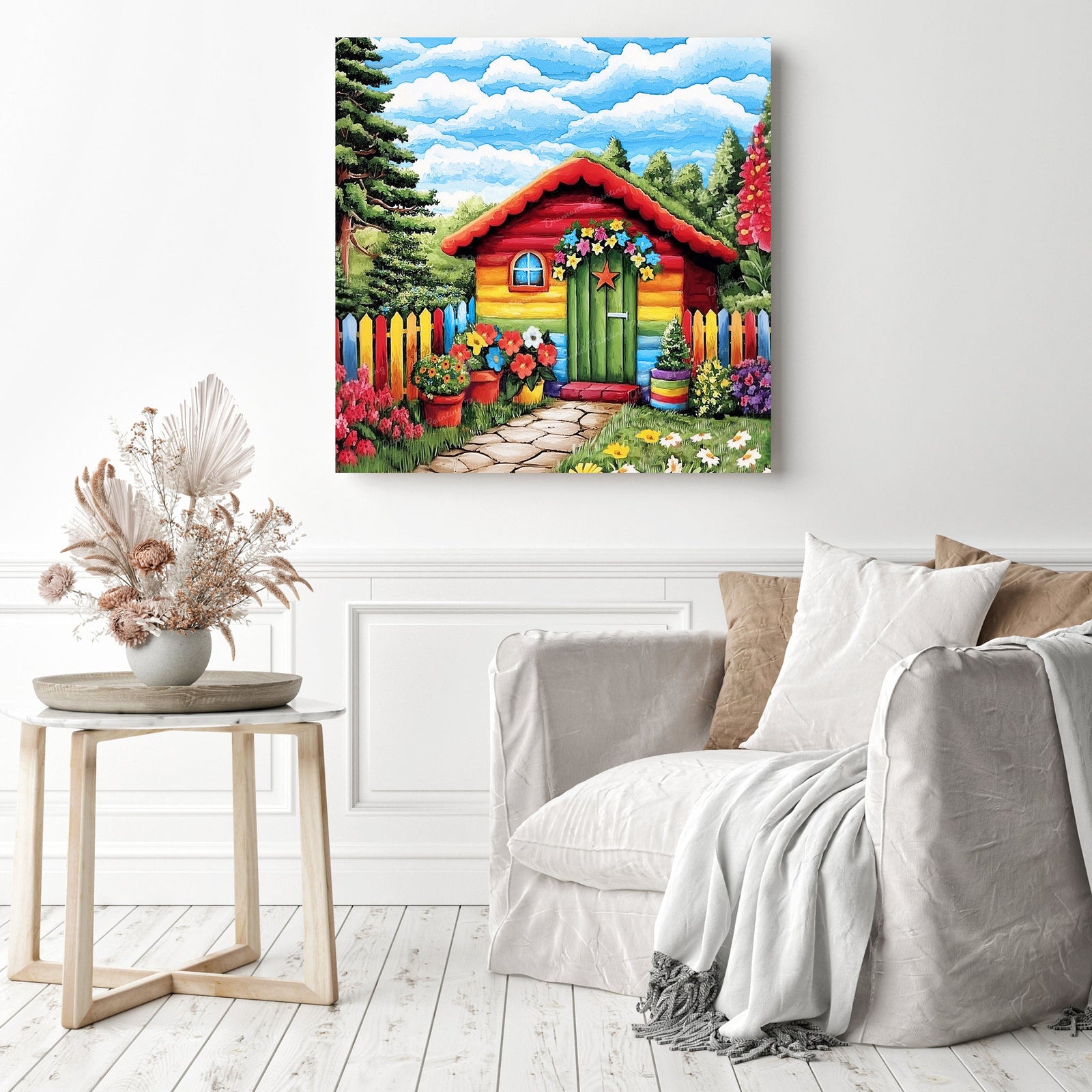 Rainbow Cottage | Diamond Painting Displayed as Home Decor