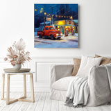 Red Truck at Gas Station Diamond Painting as Home Decor