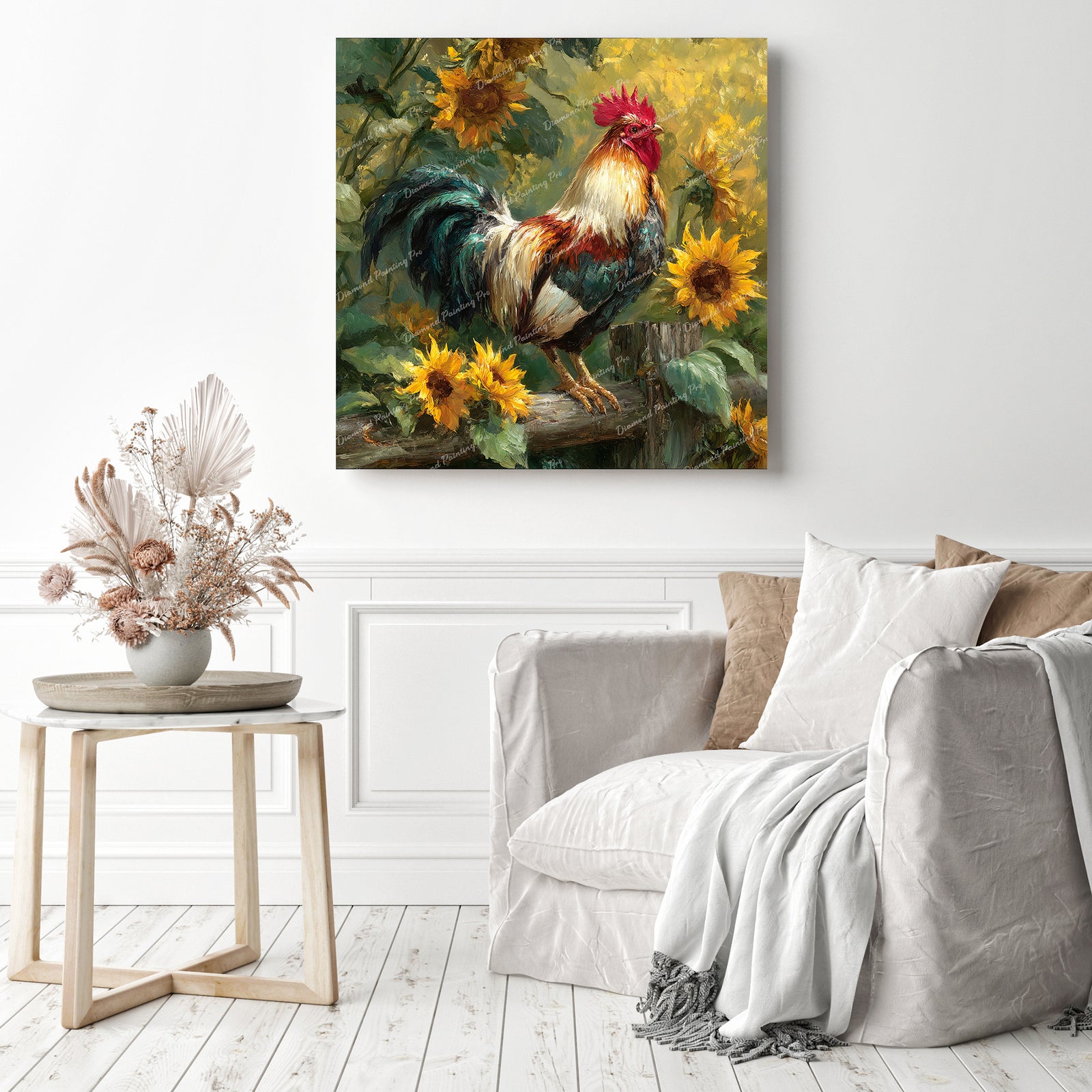 Rooster and Sunflowers Diamond Painting as Home Decor