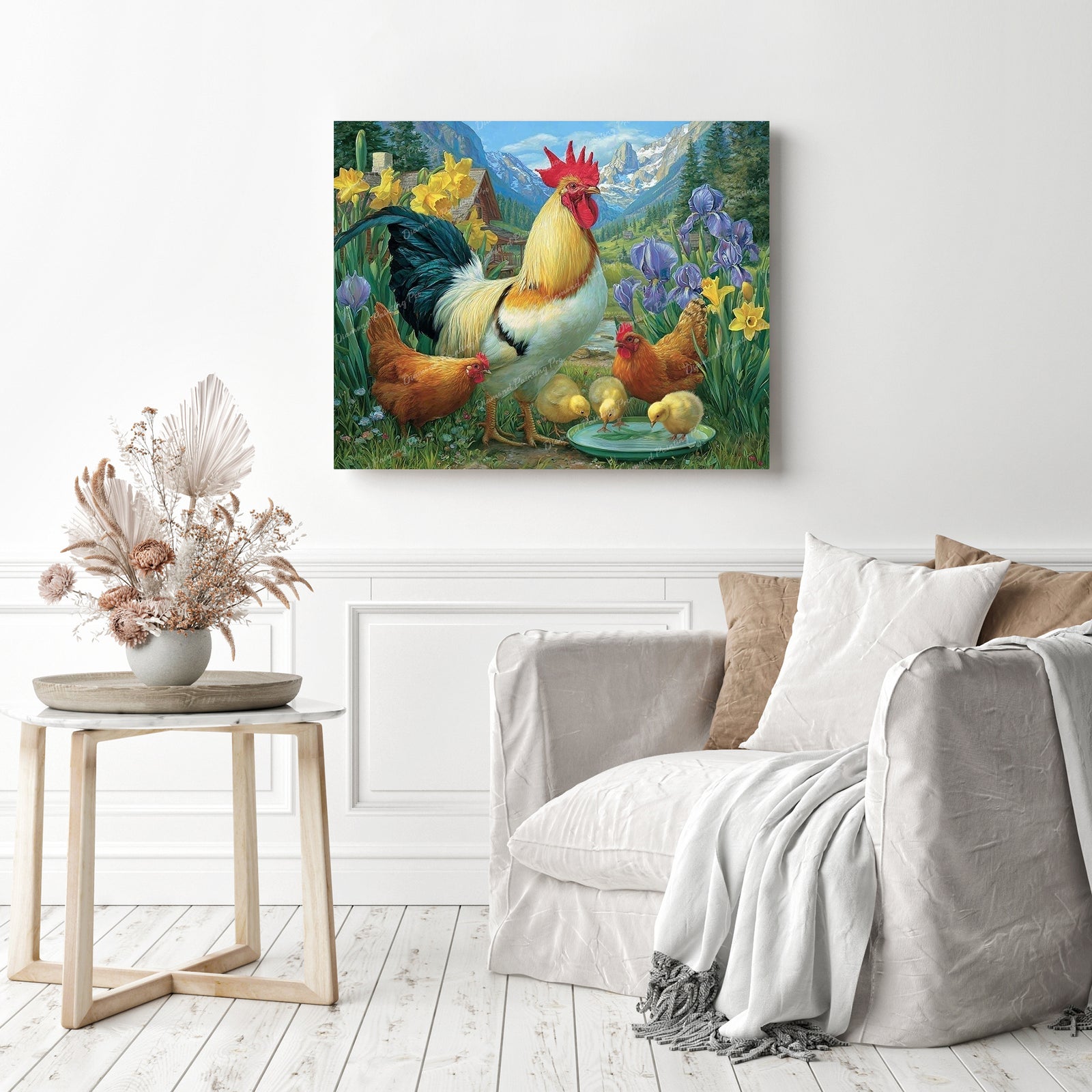 Rooster Family Diamond Painting as Home Decor