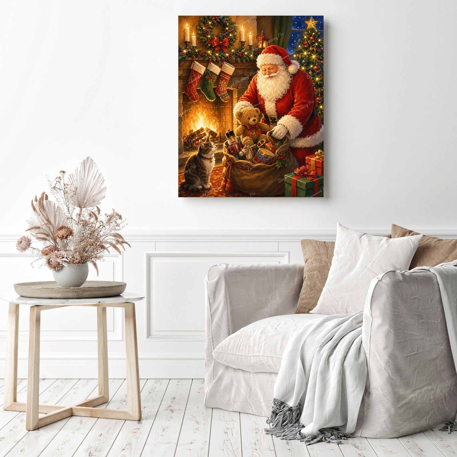 Santa and Whiskered Assistant Diamond Painting as Home Decor