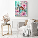 Sea Turtle and Hibiscus Diamond Painting as Home Decor