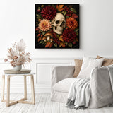 Skull with Dahlias Diamond Painting as Home Decor