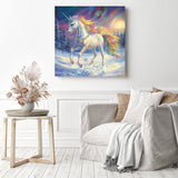 Snowy Rainbow Unicorn Diamond Painting as Home Decor