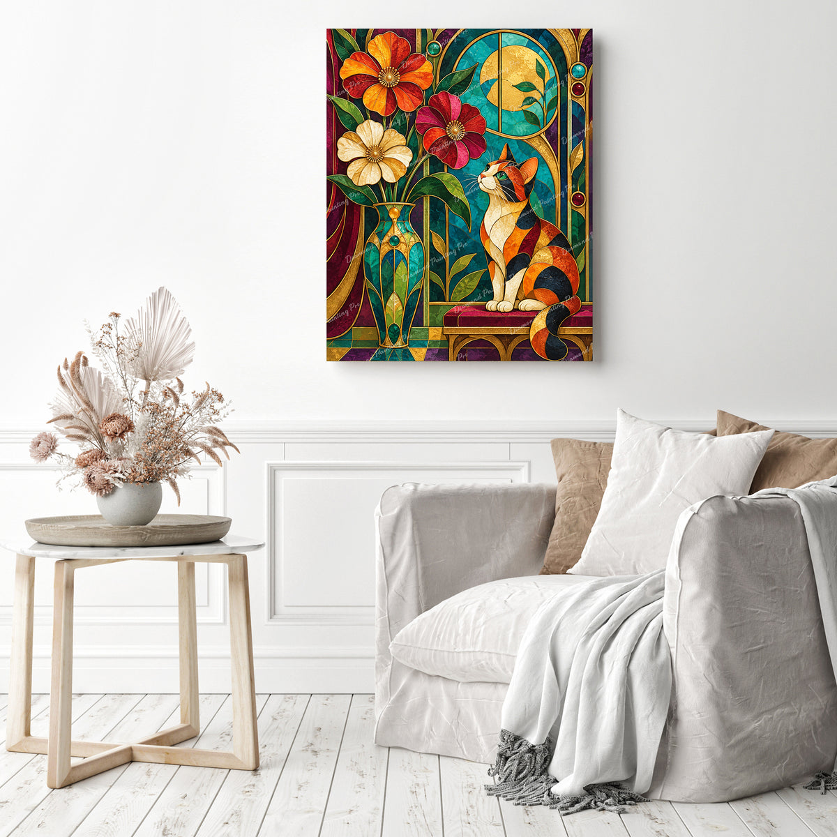 Stained-Glass Calico Cat Diamond Painting as Home Decor