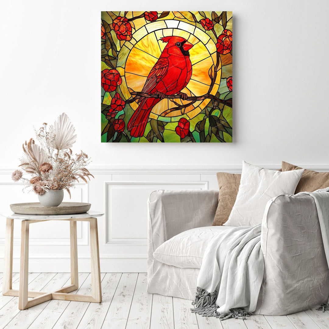 Stained Glass Cardinal Glow | Diamond Painting