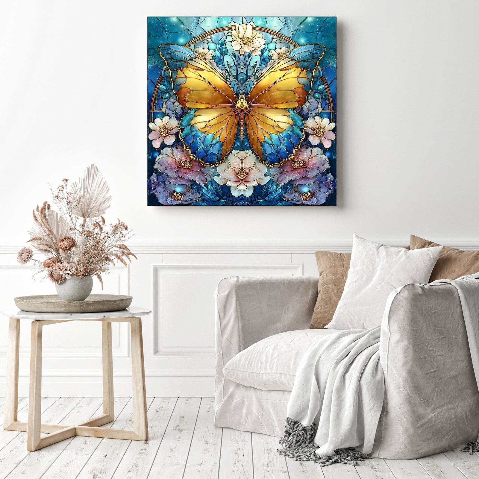 Stained Glass Floral Butterfly Diamond Painting as Home Decor