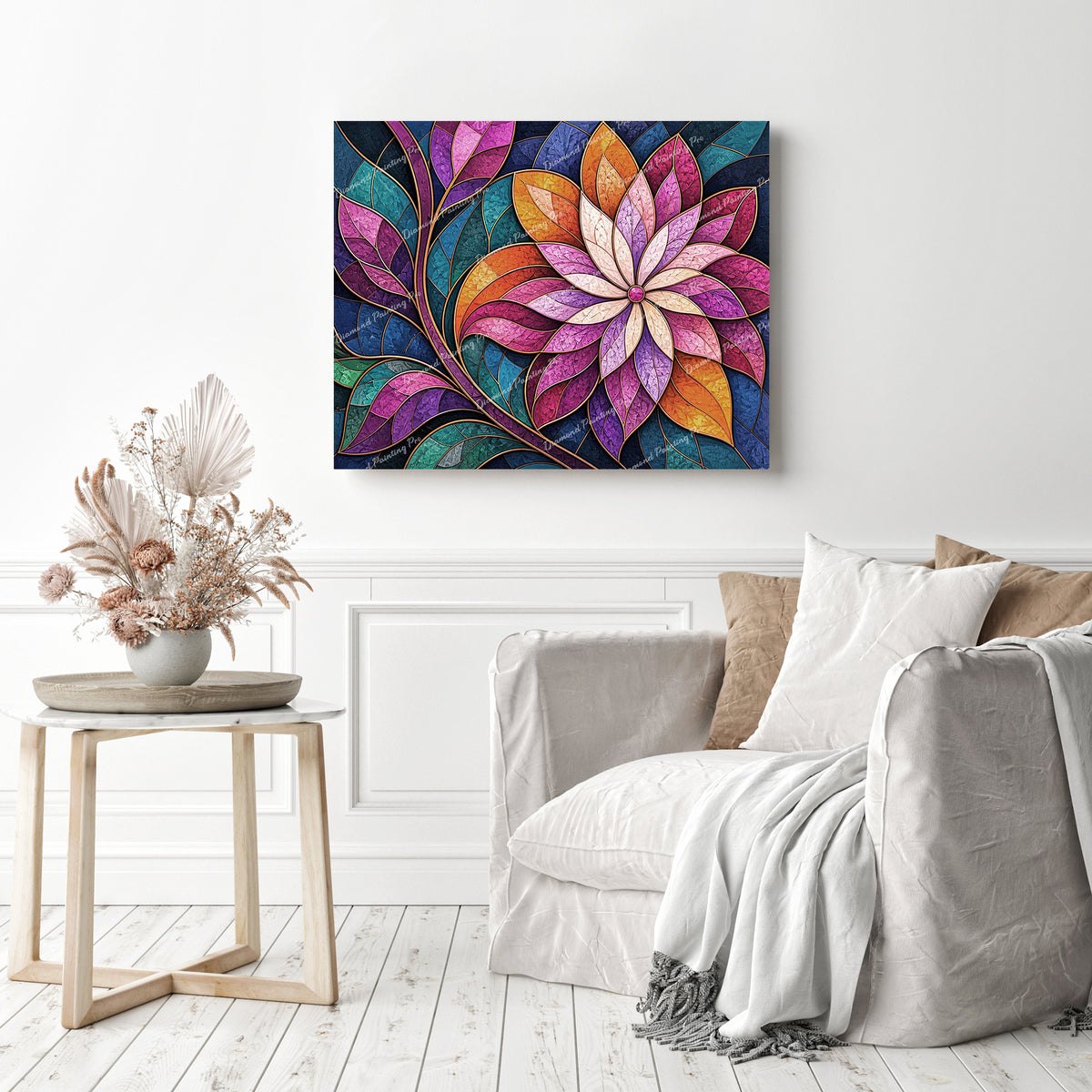 Stained-Glass Floral Diamond Painting as Home Decor