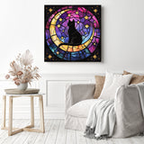 Stained Glass Lunar Cat Diamond Painting as Home Decor