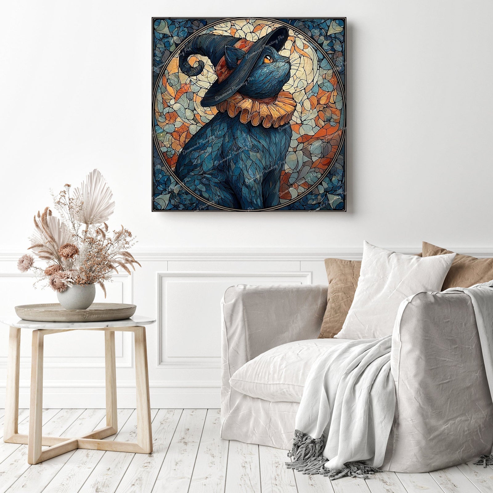 Stained Glass Ruffle Cat Diamond Painting as Home Decor