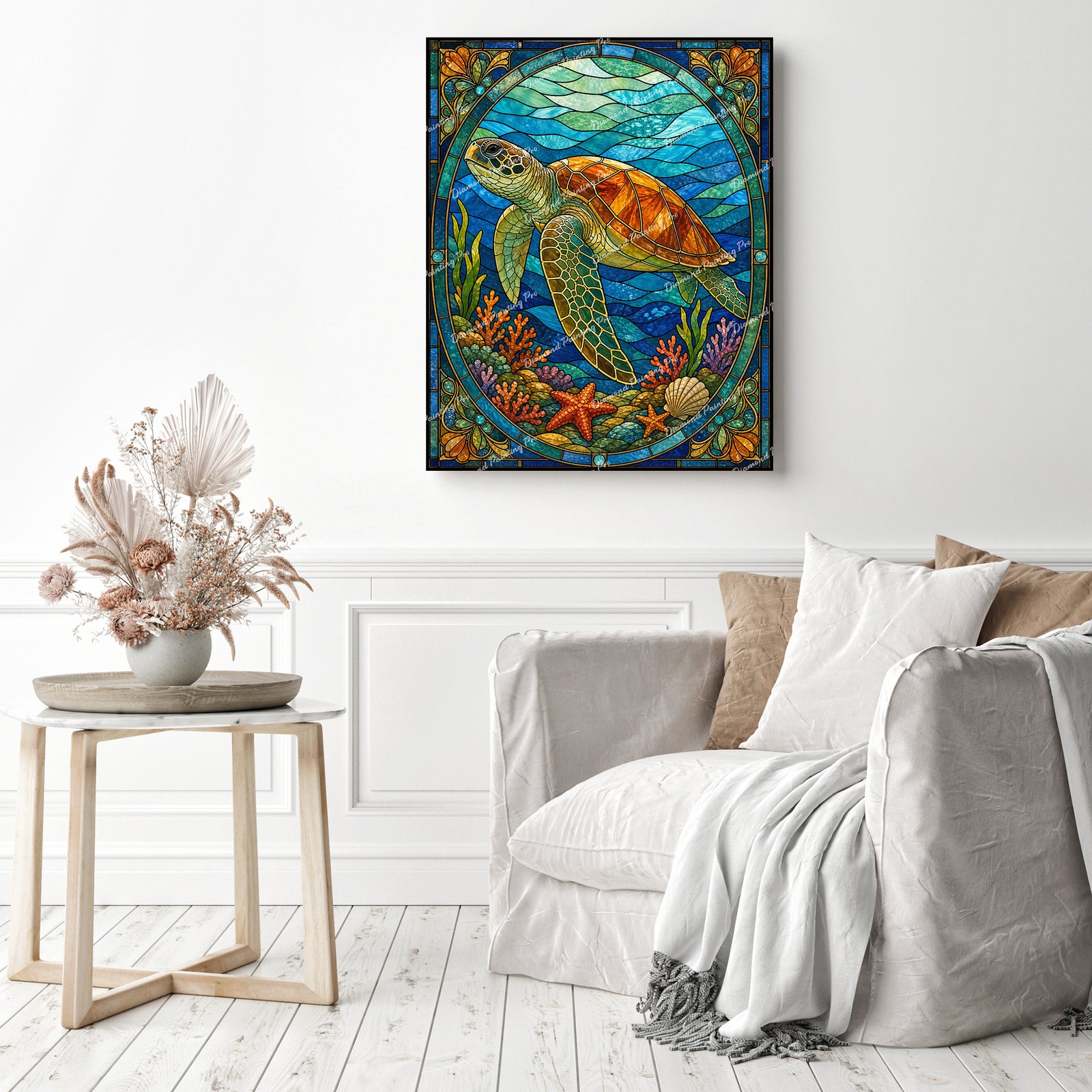 Stained-Glass Sea Turtle Diamond Painting as Home Decor