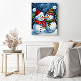 Starry Snowman Pals | Diamond Painting Displayed as Home Decor