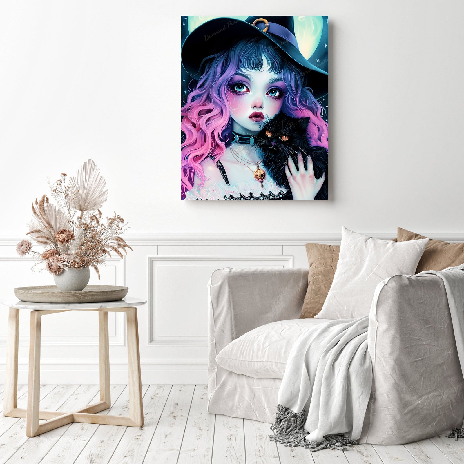 Stella and Lunar Cat | Diamond Painting Displayed as Home Decor