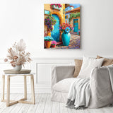 Sunlit Floral Village | Diamond Painting Displayed as Home Decor