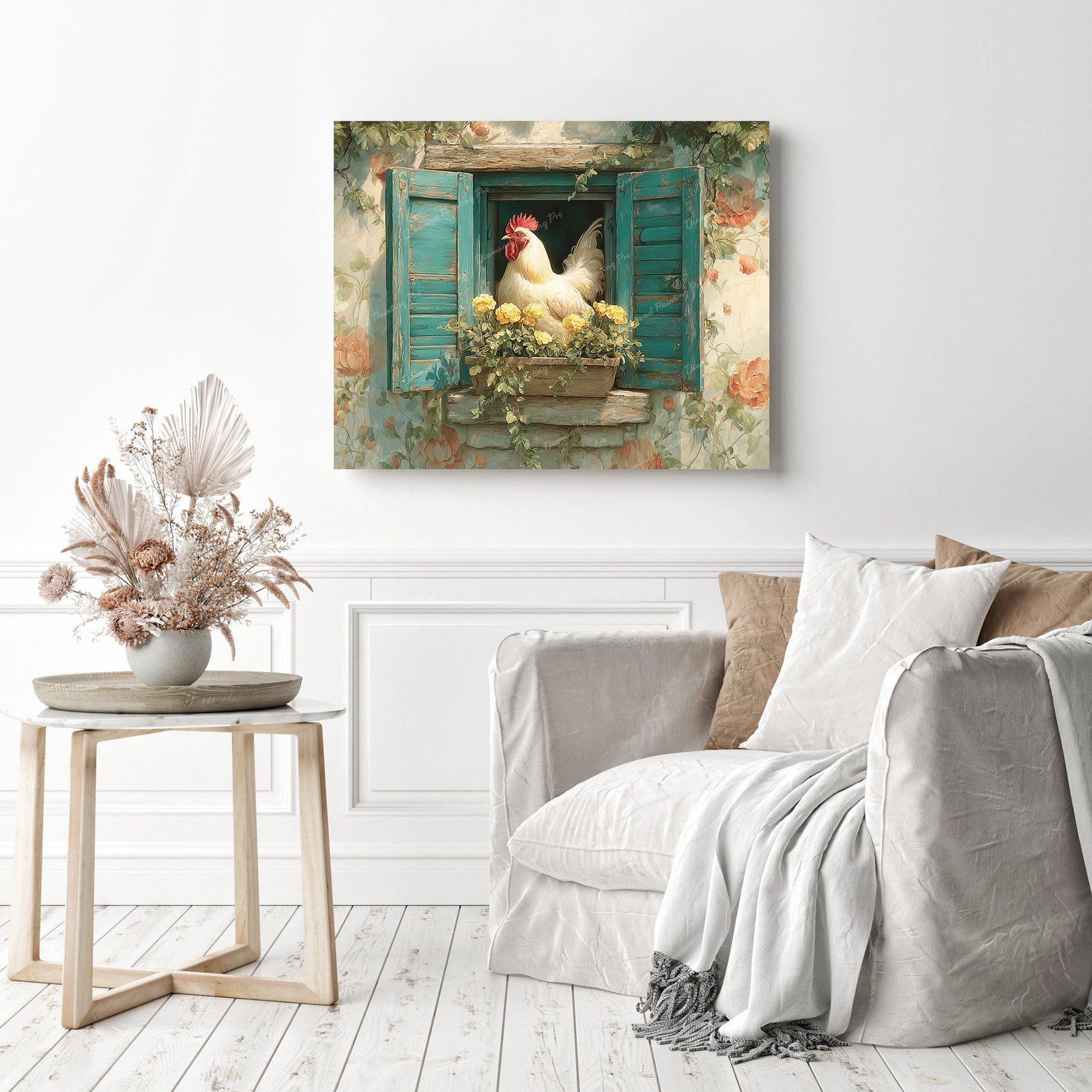Sunny Rooster Window Diamond Painting as Home Decor