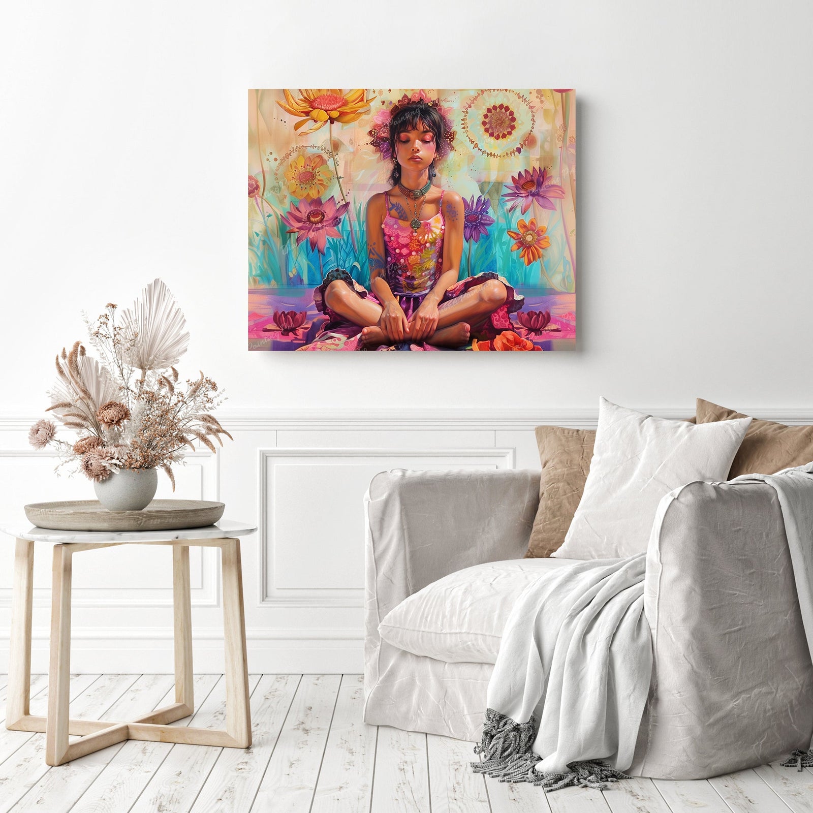 Meditation in Bloom | Diamond Painting Displayed as Home Decor