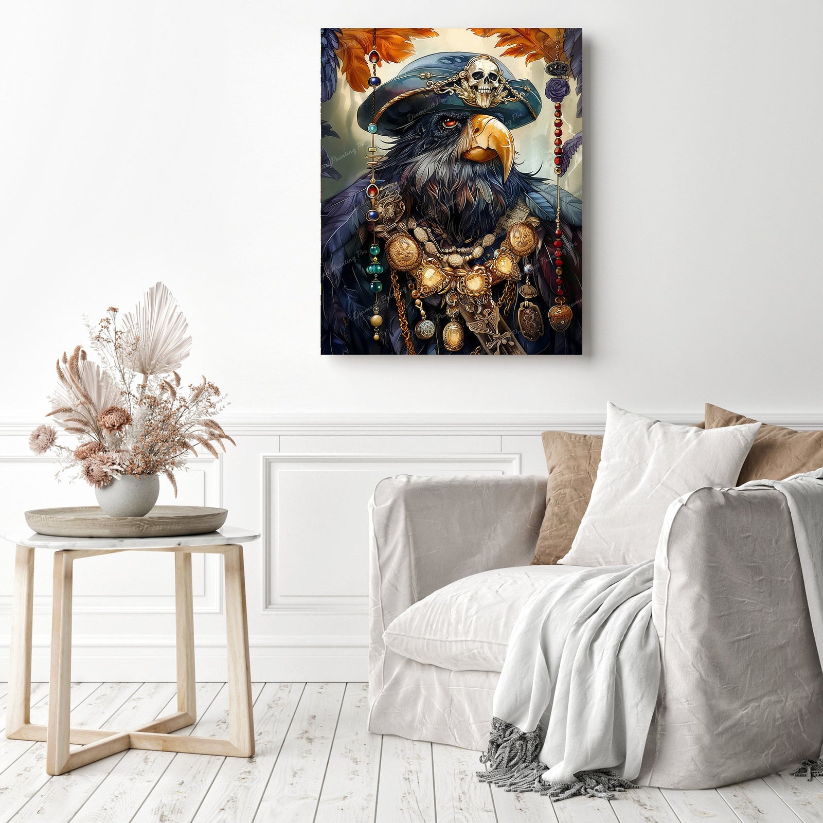 Jewels of Crow Captain | Diamond Painting Displayed as Home Decor