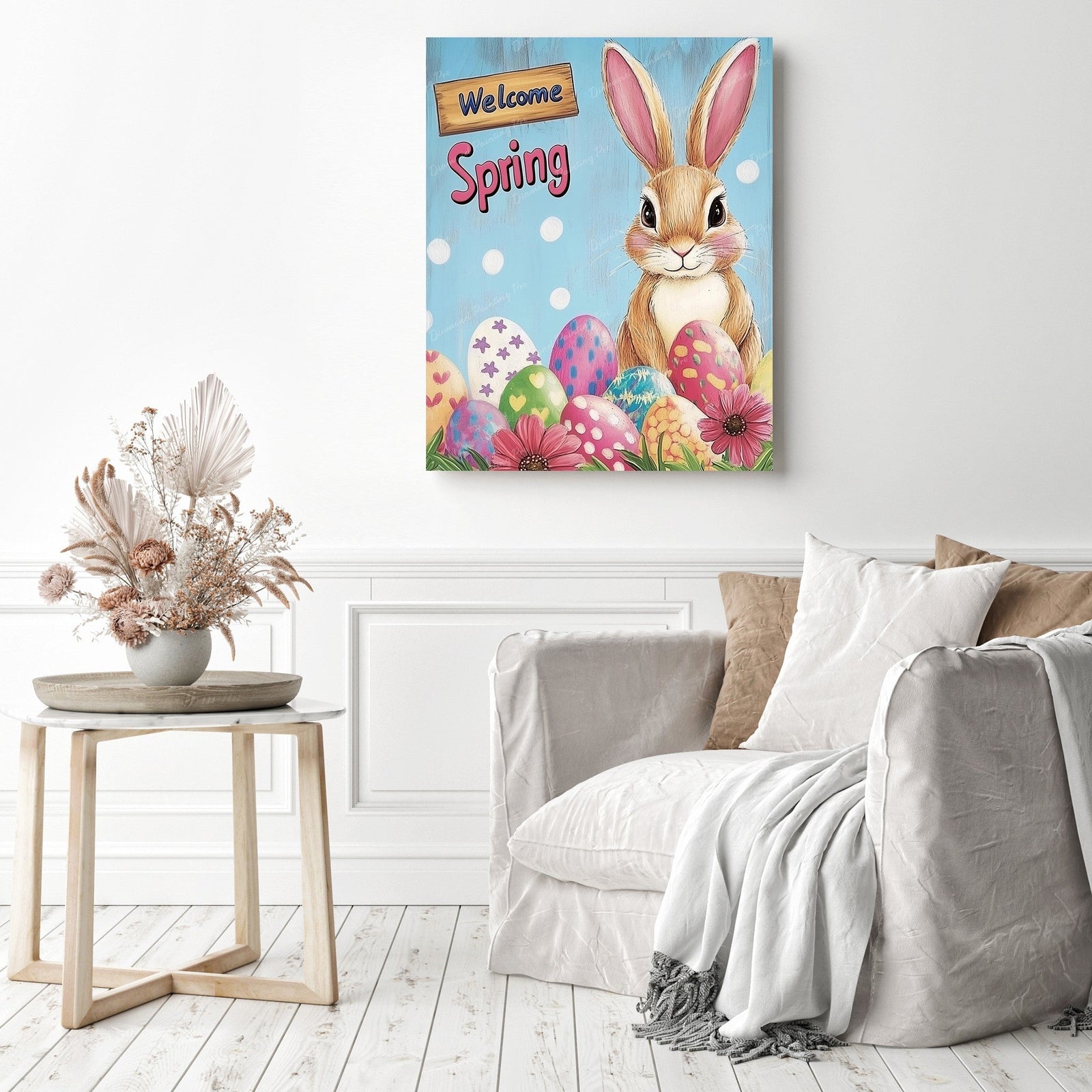 Welcome Spring Bunny Diamond Painting as Home Decor