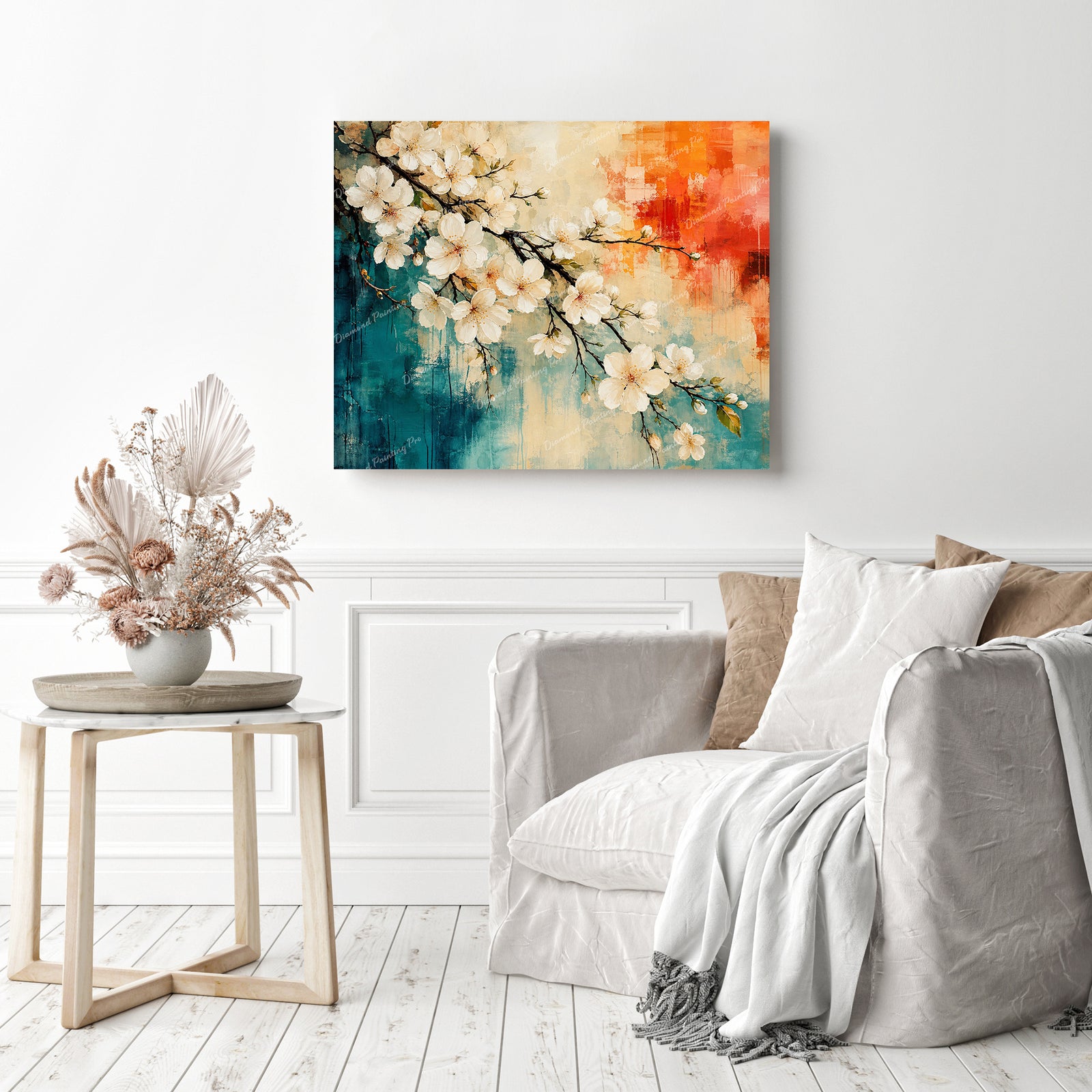 White Cherry Blossom Diamond Painting as Home Decor