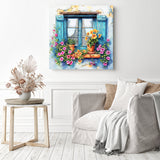 Provence Window Bloom | Diamond Painting Displayed as Home Decor