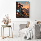Witch on Rooftops Diamond Painting as Home Decor