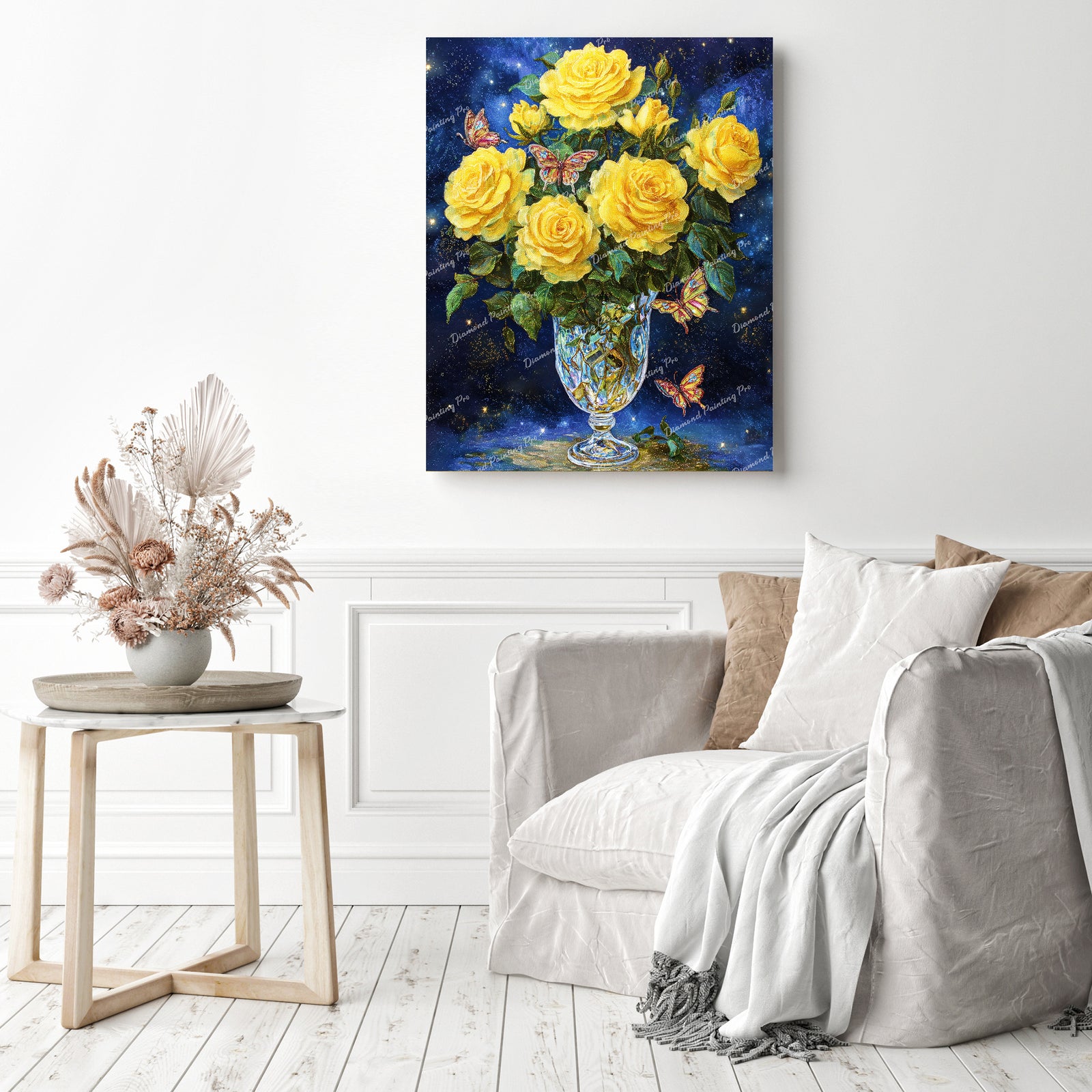 Yellow Roses and Butterflies Diamond Painting as Home Decor