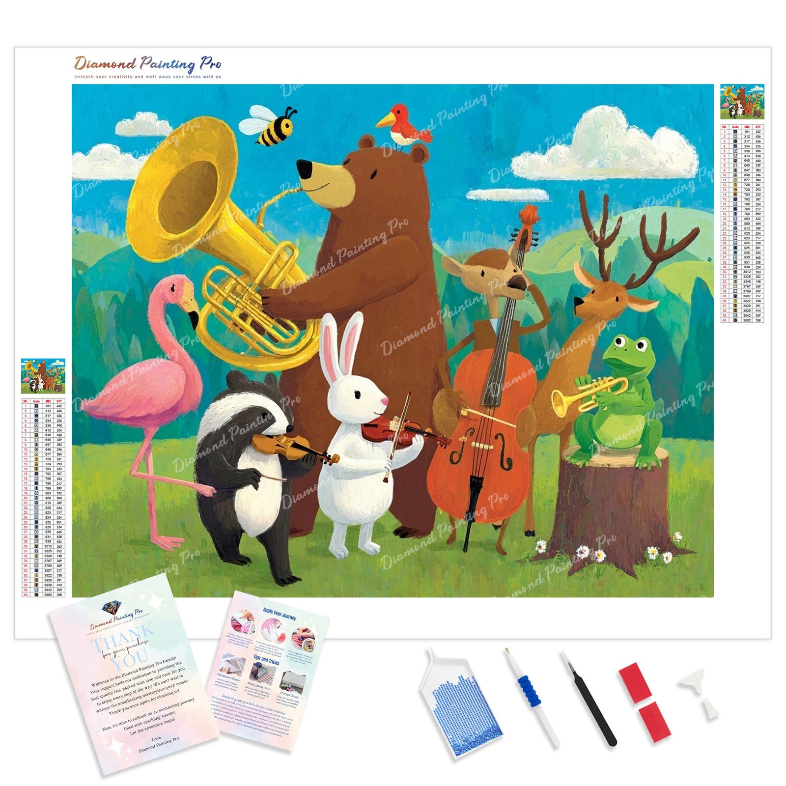 Animal Orchestra Diamond Painting Kit - Full Drill / Square or Round Diamonds with AB Drills Option
