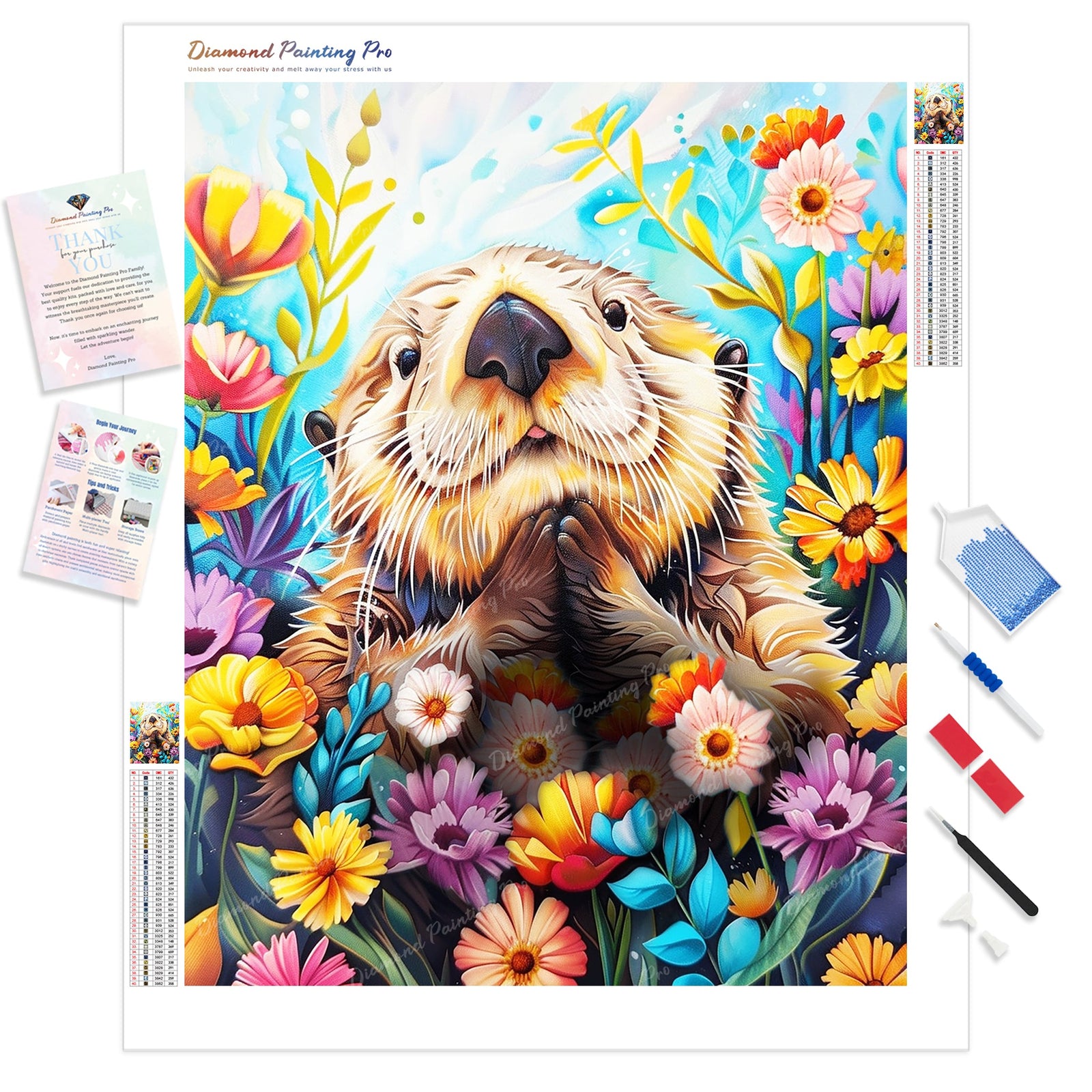 Otterly Adorable Blooms | Diamond Painting Kit - Full Drill - Square or Round Diamonds with AB Drills Option