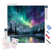 Aurora Mountain Diamond Painting Kit - Full Drill / Square or Round Diamonds with AB Drills Option