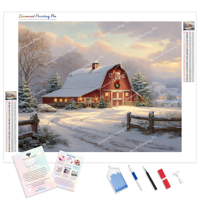 Barn Lights at Dusk Diamond Painting Kit - Full Drill / Square or Round Diamonds with AB Drills Option