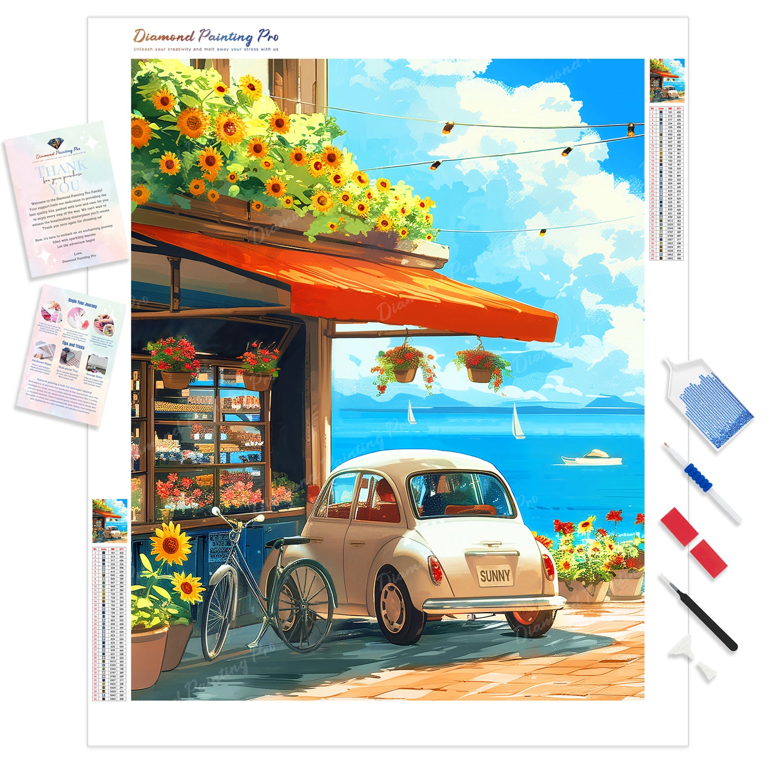 Beachside Cafe and Buggy | Diamond Painting Kit - Full Drill - Square or Round Diamonds with AB Drills Option