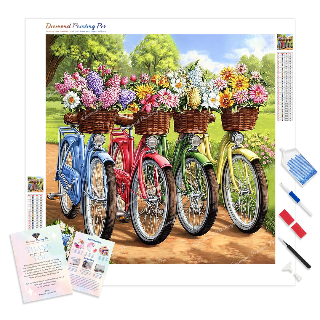 Bicycles with Flowers Diamond Painting Kit - Full Drill / Square or Round Diamonds with AB Drills Option