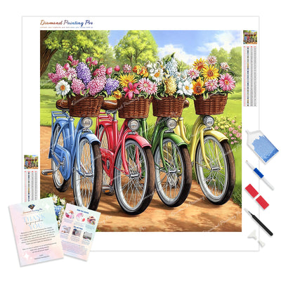 Bicycles with Flowers Diamond Painting Kit - Full Drill / Square or Round Diamonds with AB Drills Option