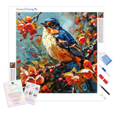 Berry Branch Finch | Diamond Painting Kit - Full Drill - Square or Round Diamonds with AB Drills Option