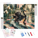Black Swan Reflection Diamond Painting Kit - Full Drill / Square or Round Diamonds with AB Drills Option
