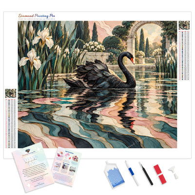 Black Swan Reflection Diamond Painting Kit - Full Drill / Square or Round Diamonds with AB Drills Option