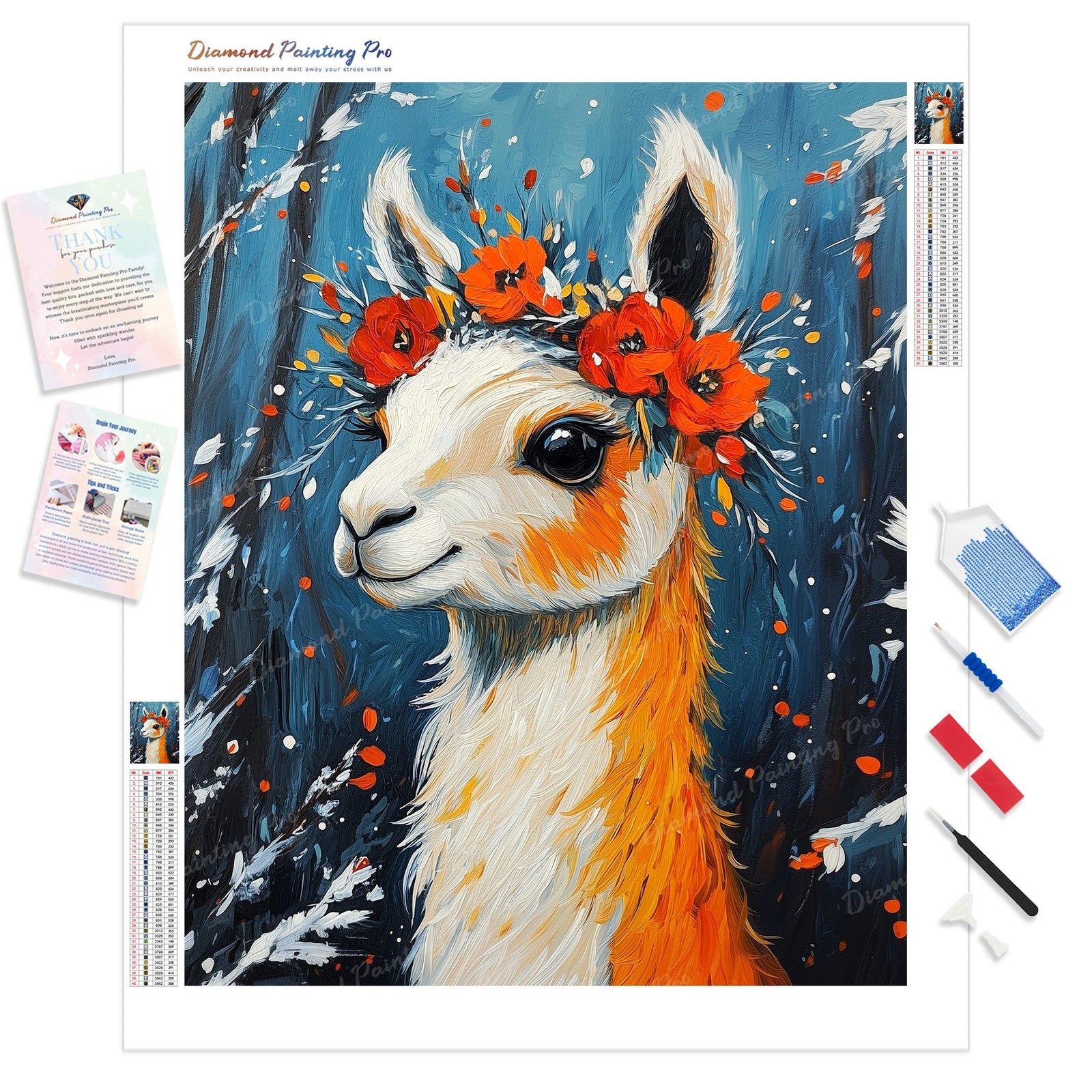 Blooming with Llama Diamond Painting Kit - Full Drill / Square or Round Diamonds with AB Drills Option