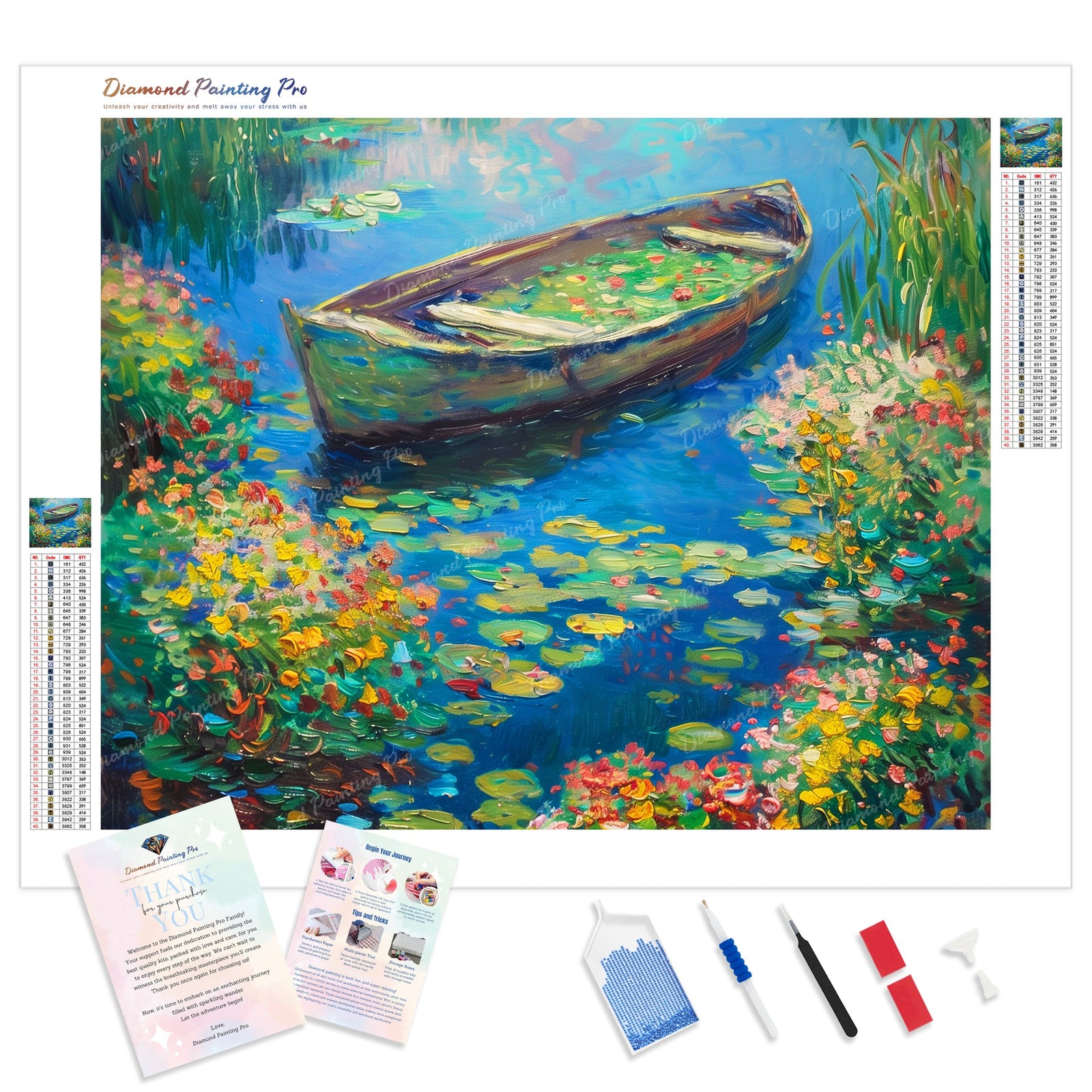 Boat on Tranquil Waters | Diamond Painting Kit - Full Drill - Square or Round Diamonds with AB Drills Option