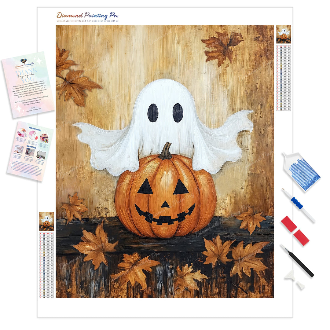 Boo and Pumpkin | Diamond Painting Kit - Full Drill - Square or Round Diamonds with AB Drills Option