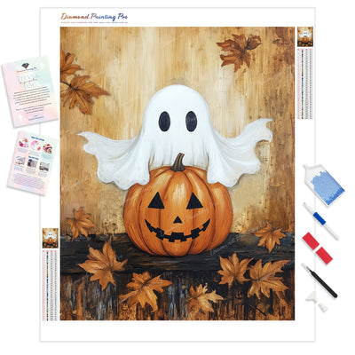 Boo and Pumpkin | Diamond Painting Kit - Full Drill - Square or Round Diamonds with AB Drills Option