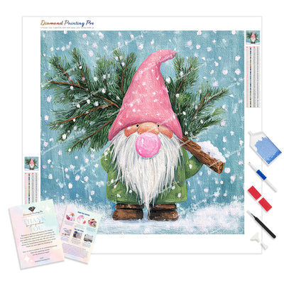 Bubblegum Holiday Gnome Diamond Painting Kit - Full Drill / Square or Round Diamonds with AB Drills Option