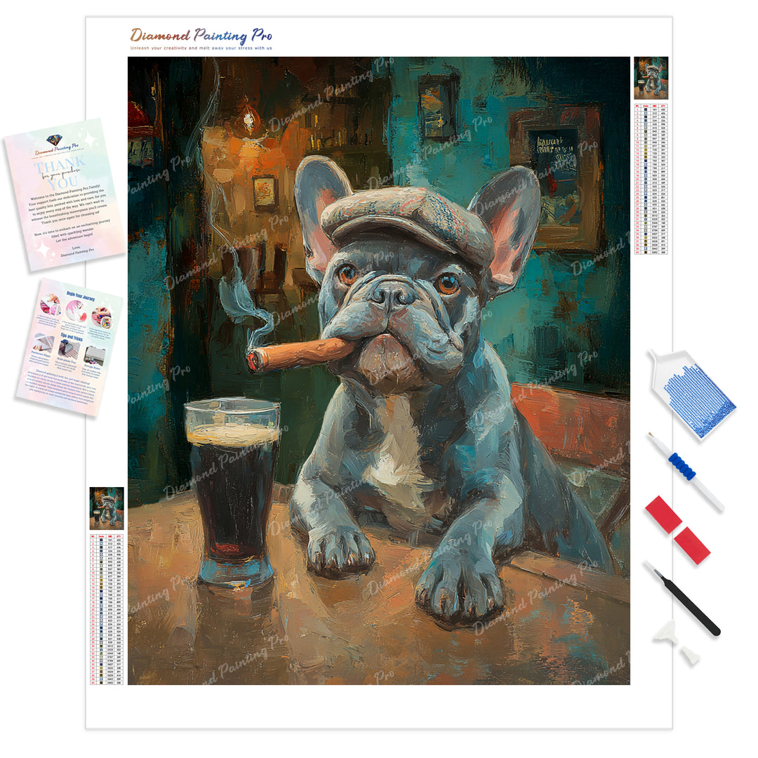 Bulldog and Cigar Diamond Painting Kit - Full Drill / Square or Round Diamonds with AB Drills Option