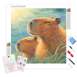 Capybaras in the Sun Diamond Painting Kit - Full Drill / Square or Round Diamonds with AB Drills Option