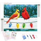 Cardinal Christmas Lights | Diamond Painting Kit - Full Drill - Square or Round Diamonds with AB Drills Option